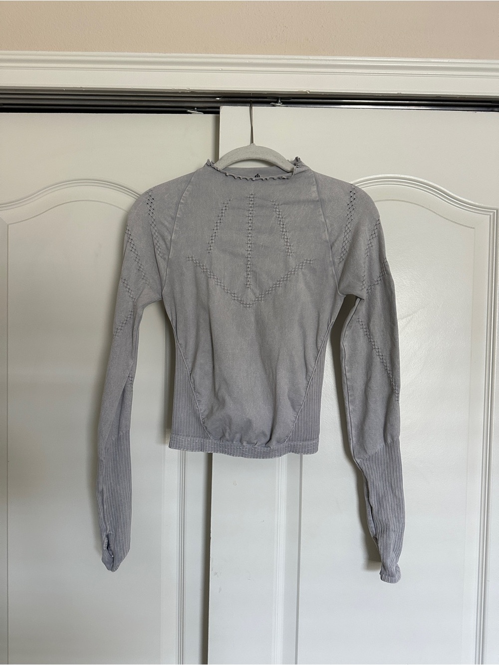 FP Movement Good Karma Mock Neck Long Sleeve Running Layer Top Acid Wash Gray